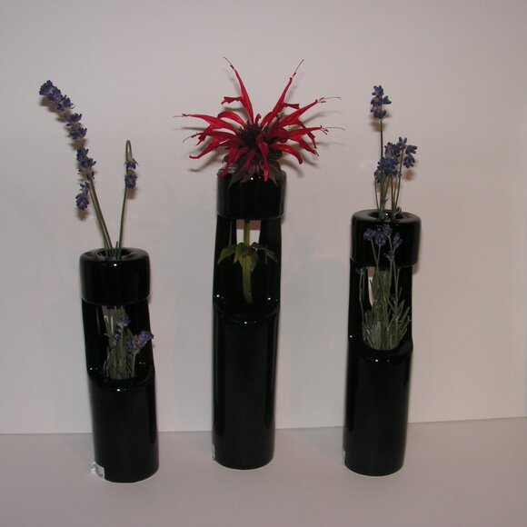 Mikasa Truck Bloom Set of 3 Vases Black Ceramic - Picture 2 of 16